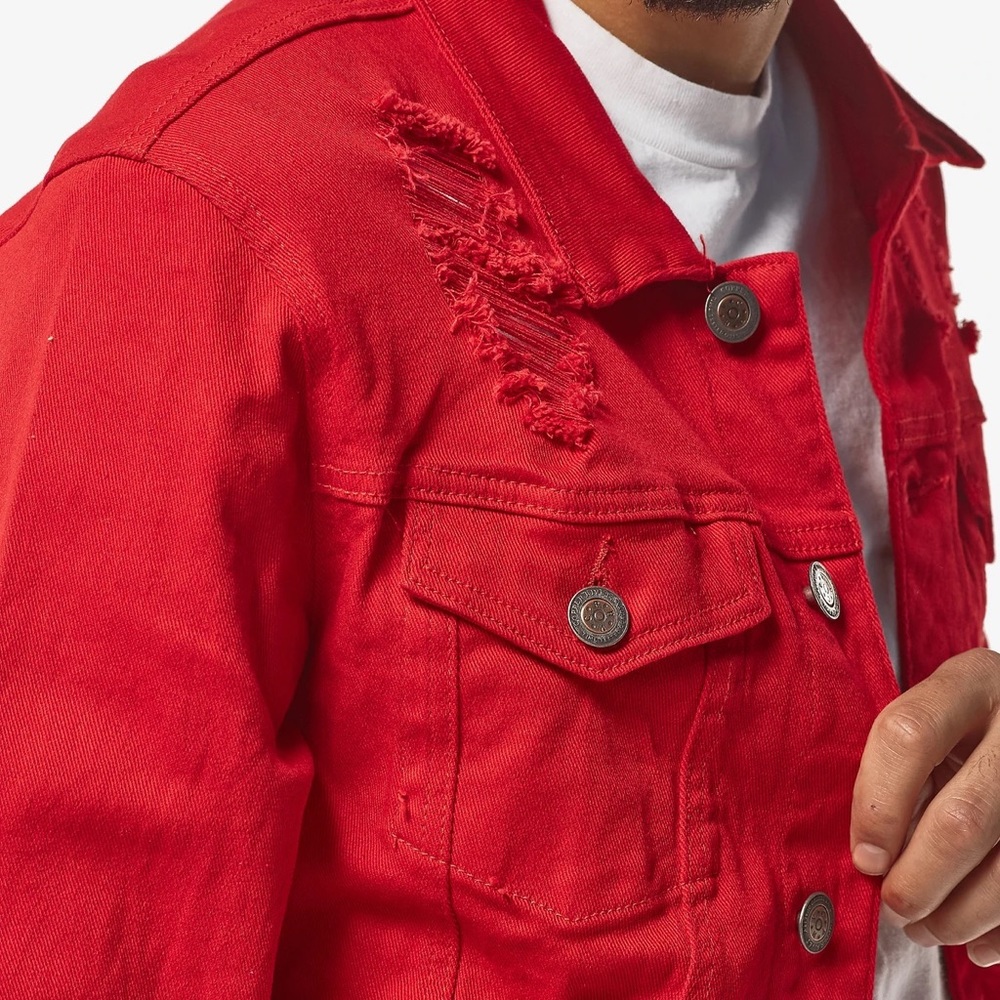 Copper Rivet Red Denim Jacket - Picture 3 of 8